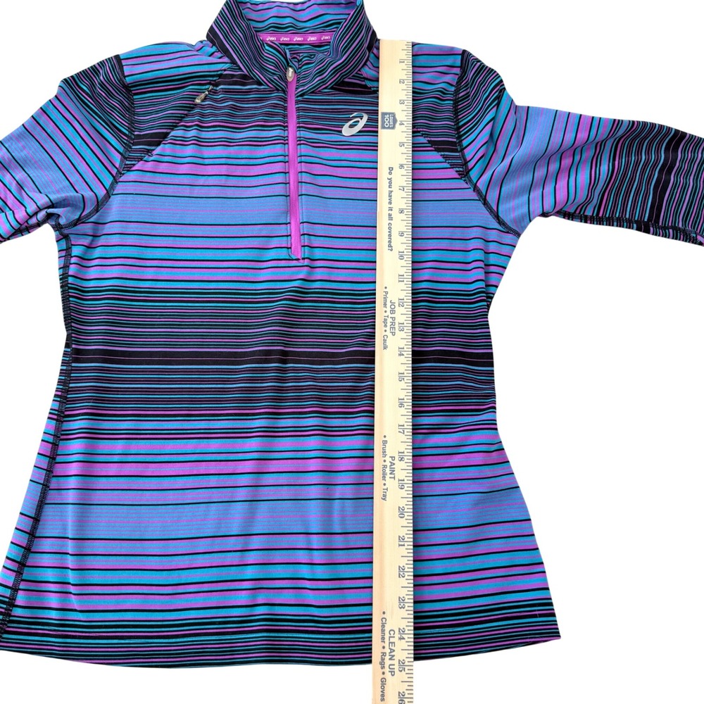 ASICS Women's Striped Quarter Zip‎ Long Sleeve Running Purple Blue Black Size L - Picture 10 of 11